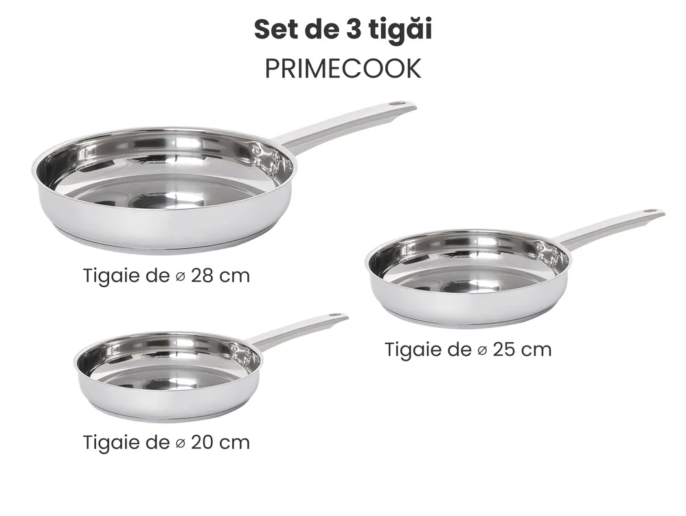 Set de 3 tigăi PRIMECOOK Oțel inoxidabil Argintiu_1051151