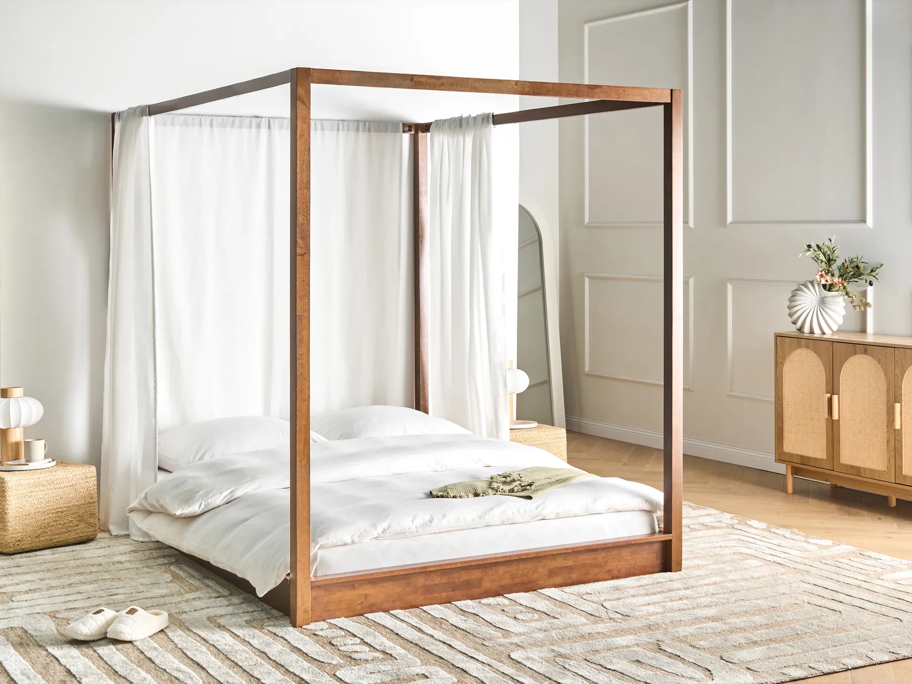 Four Poster Bed Wood HERLIERE 160 x 200 cm (EU King Size) Dark Brown_1037170