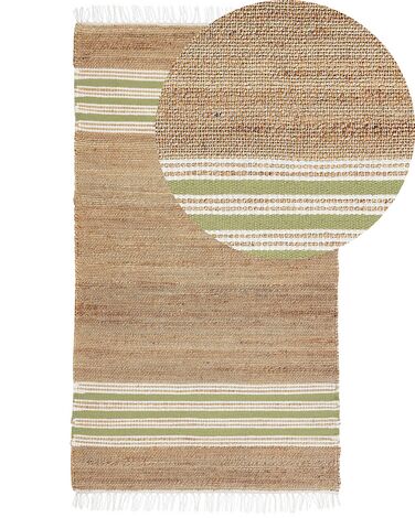 Teppich Jute beige / olivgrün 80 x 150 cm Streifenmuster Kurzflor zweiseitig MIRZA