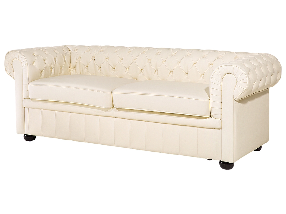 3 Seater Leather Sofa Cream CHESTERFIELD Beliani