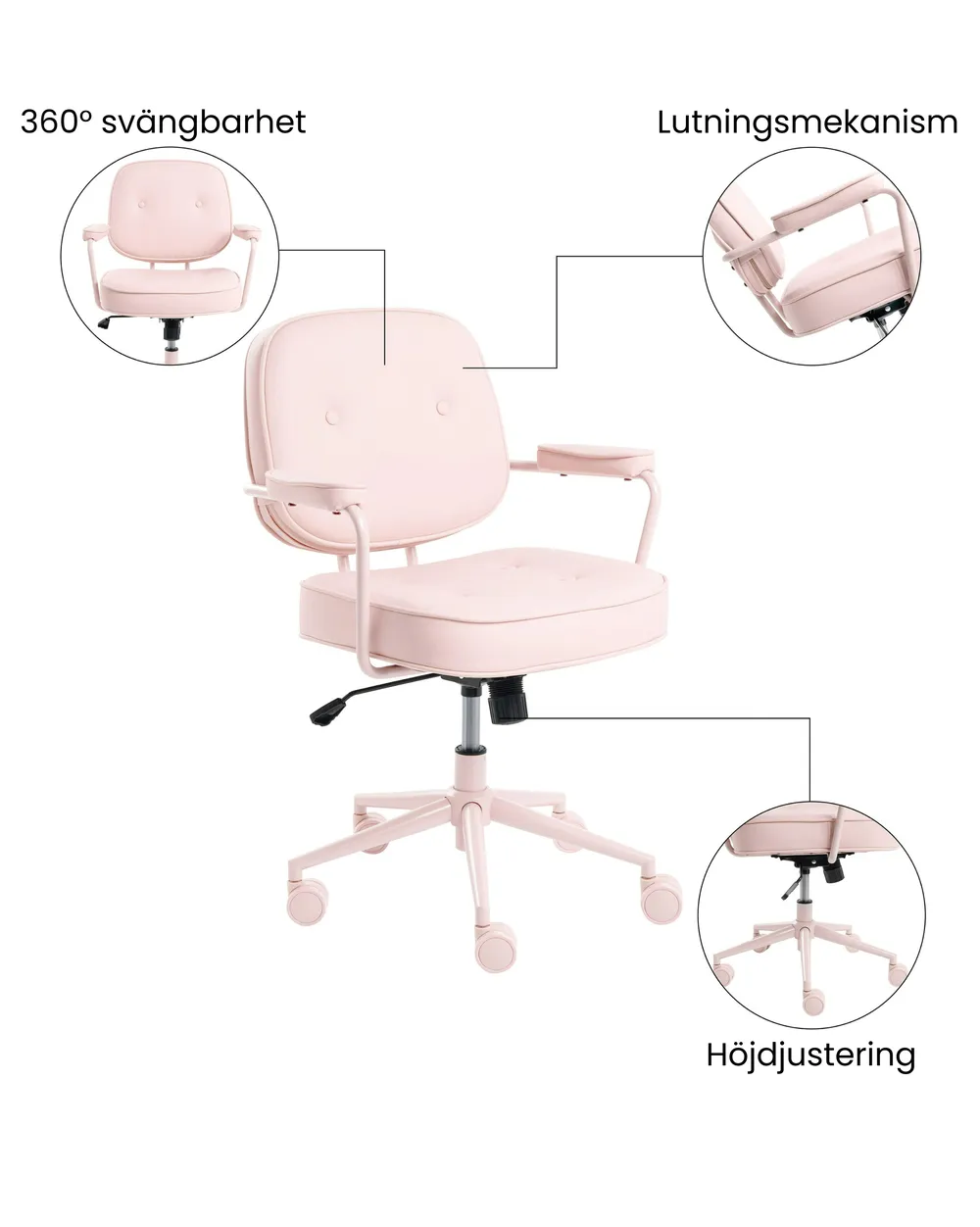 Skrivbordsstol PARAMUS Konstläder Pastellrosa_1072417