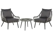 Bistro Set with Cushions LAURETO PE Rattan Grey_878212