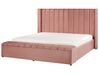 Čalouněná sametová postel růžová s úložným prostorem 180 x 200 cm NOYERS_783361