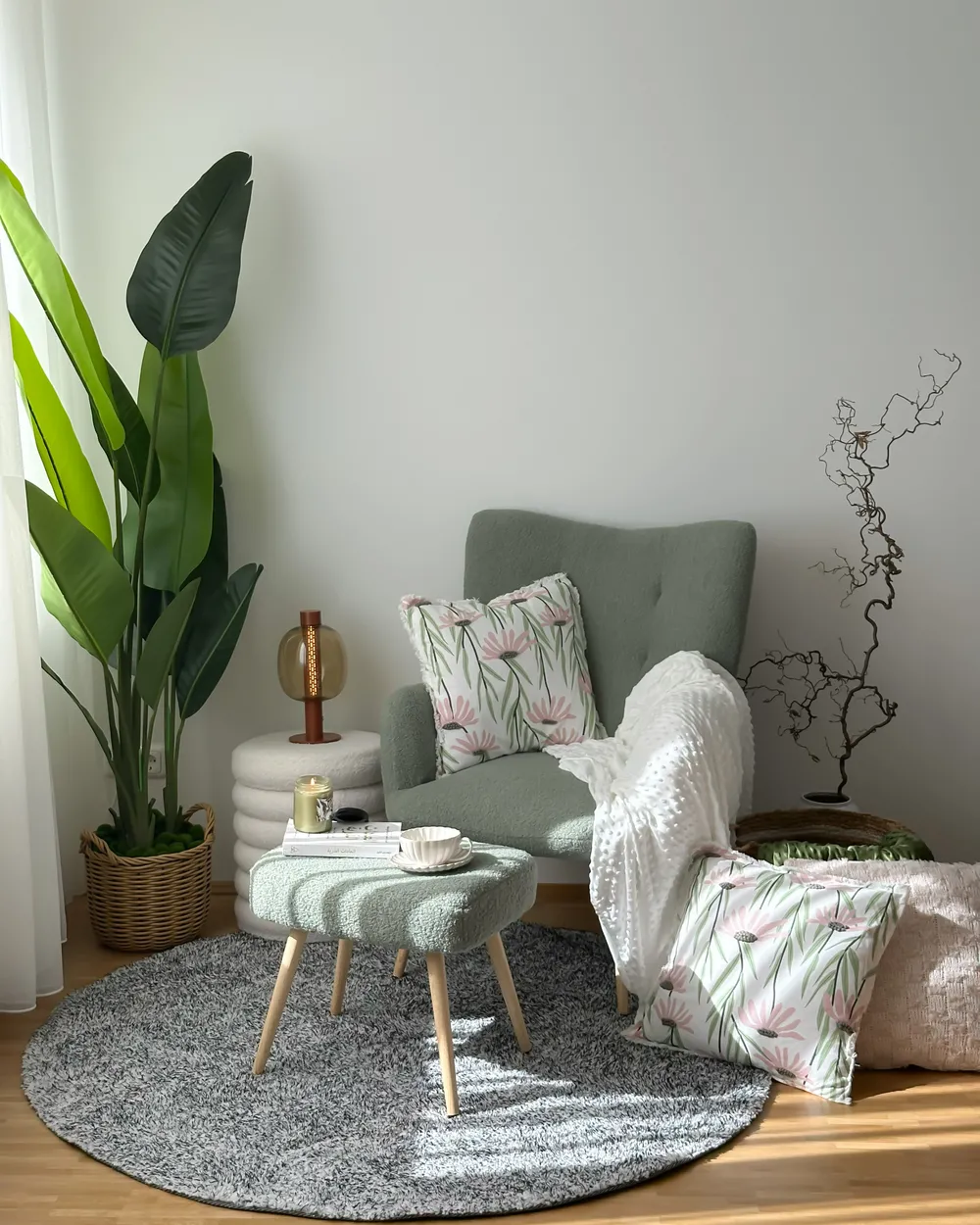 Shaggy Rug DEMRE Grey ø 140 cm_976480