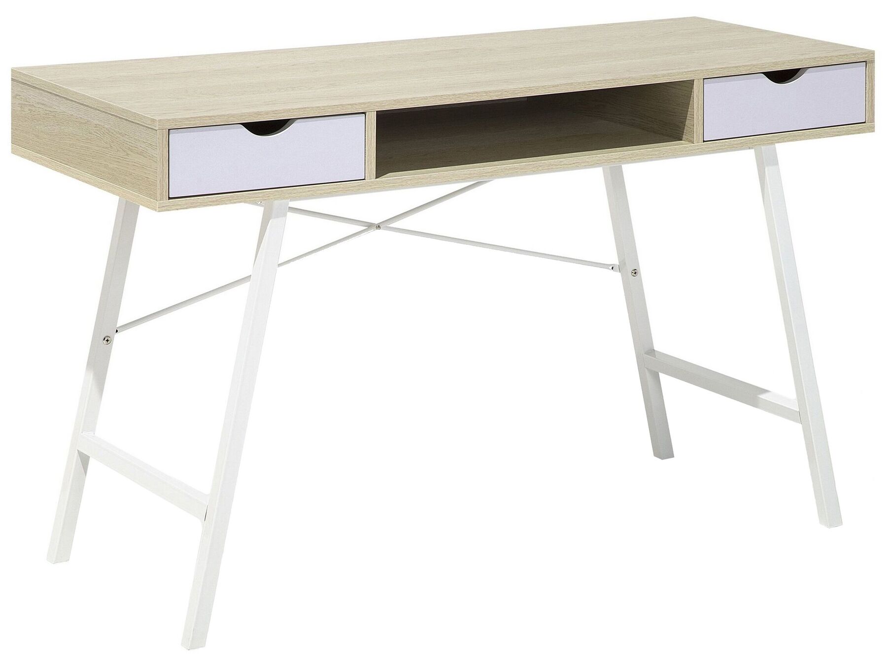 Schreibtisch heller Holzfarbton / weiß 120 x 48 cm 2 Schubladen CLARITA_710501