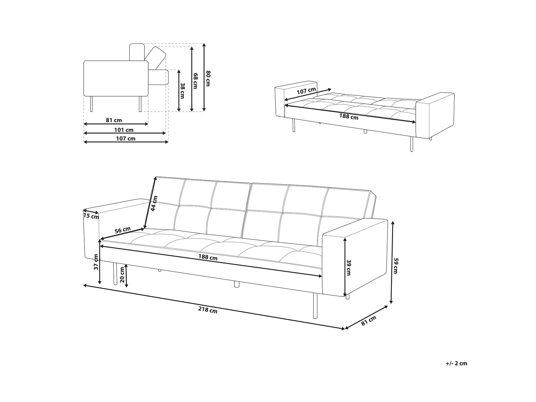 Sofa Bed 3 Seater VISNES Velvet Navy Blue_730414