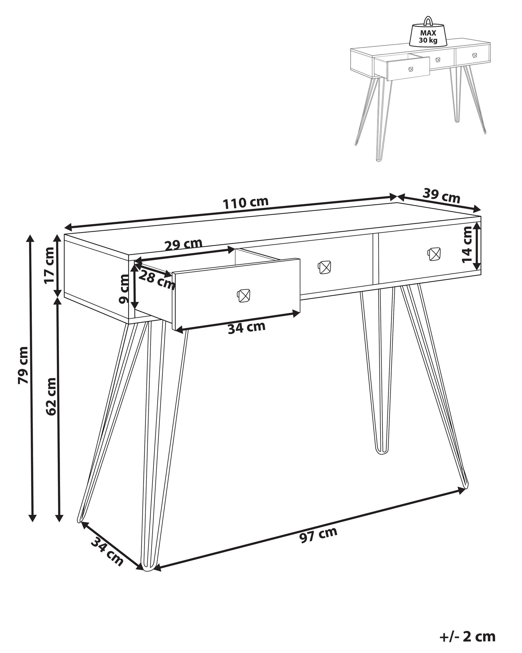 3 Drawer Console Table Dark Wood with Black MALSALA_844705
