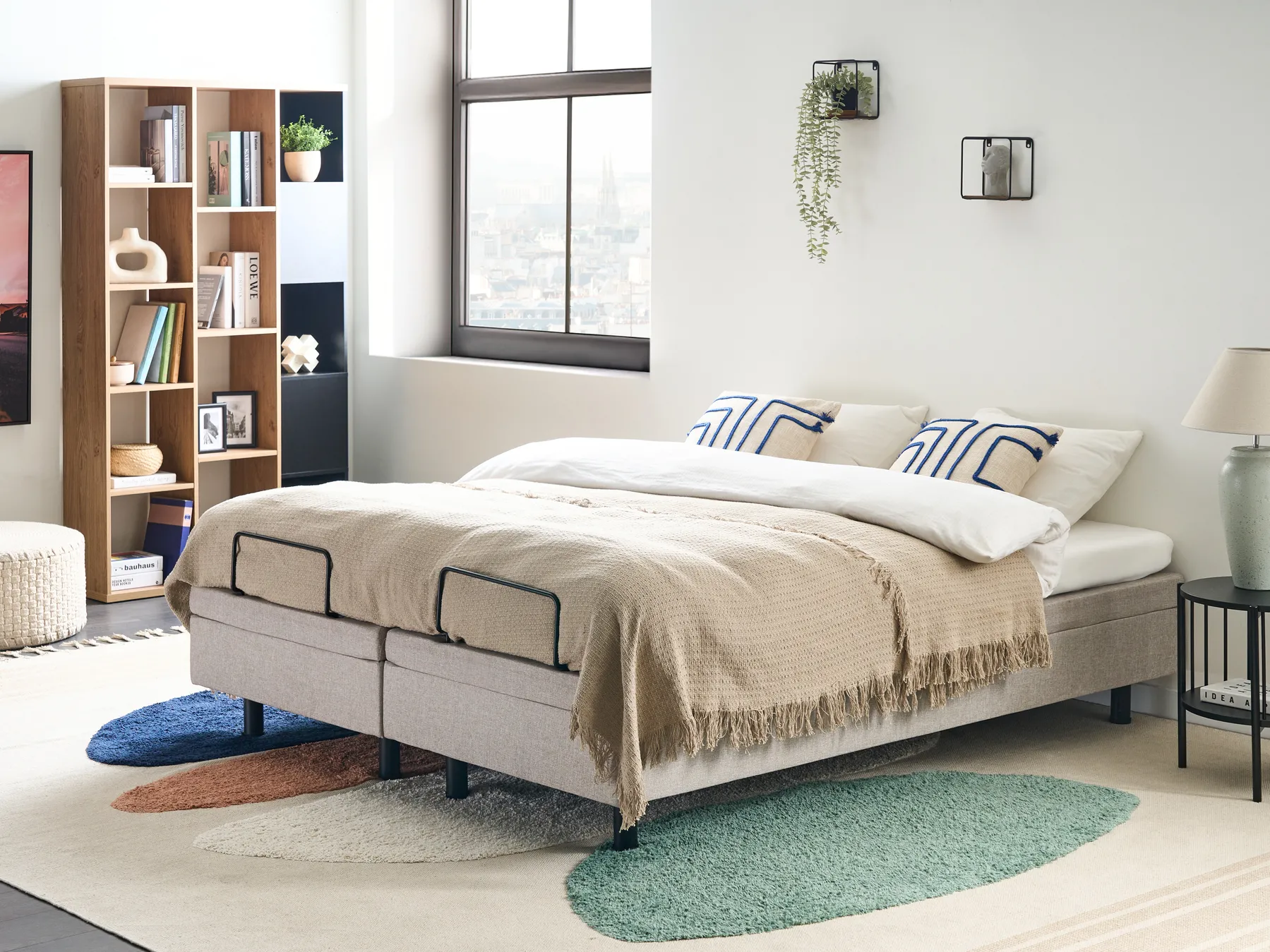 Adjustable Bed without Headboard Fabric DUKE 160 x 200 cm (EU King Size) Beige_951717