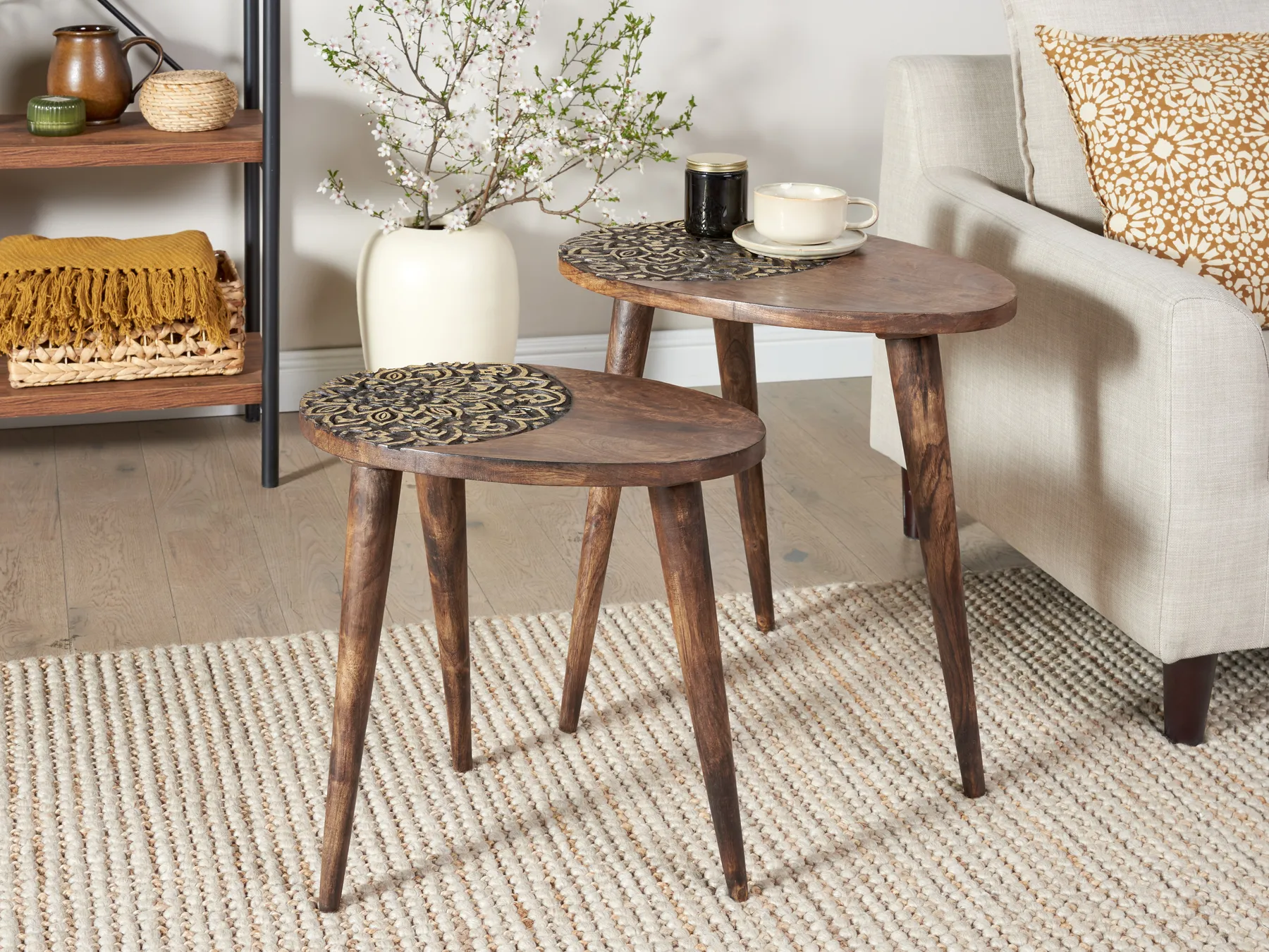 Set di 2 tavolini KHETUA Legno di mango Marrone_857310