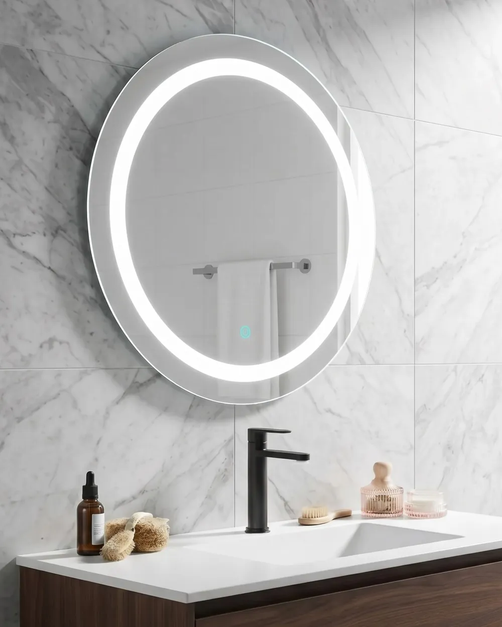Lustro łazienkowe LED SELUNE 58 cm 58 cm Srebrny