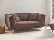 Sofa 2 Seater HABO with Ottoman Fabric Dark Brown_1077287