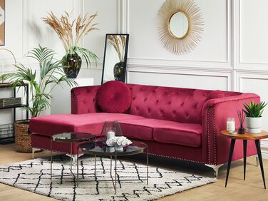 Right Hand Velvet Corner Sofa Burgundy FLEN 