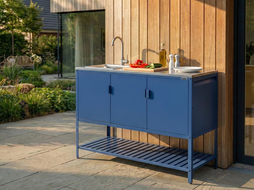 Armário para cozinha exterior com lava-louça MAENZA Azul Metal