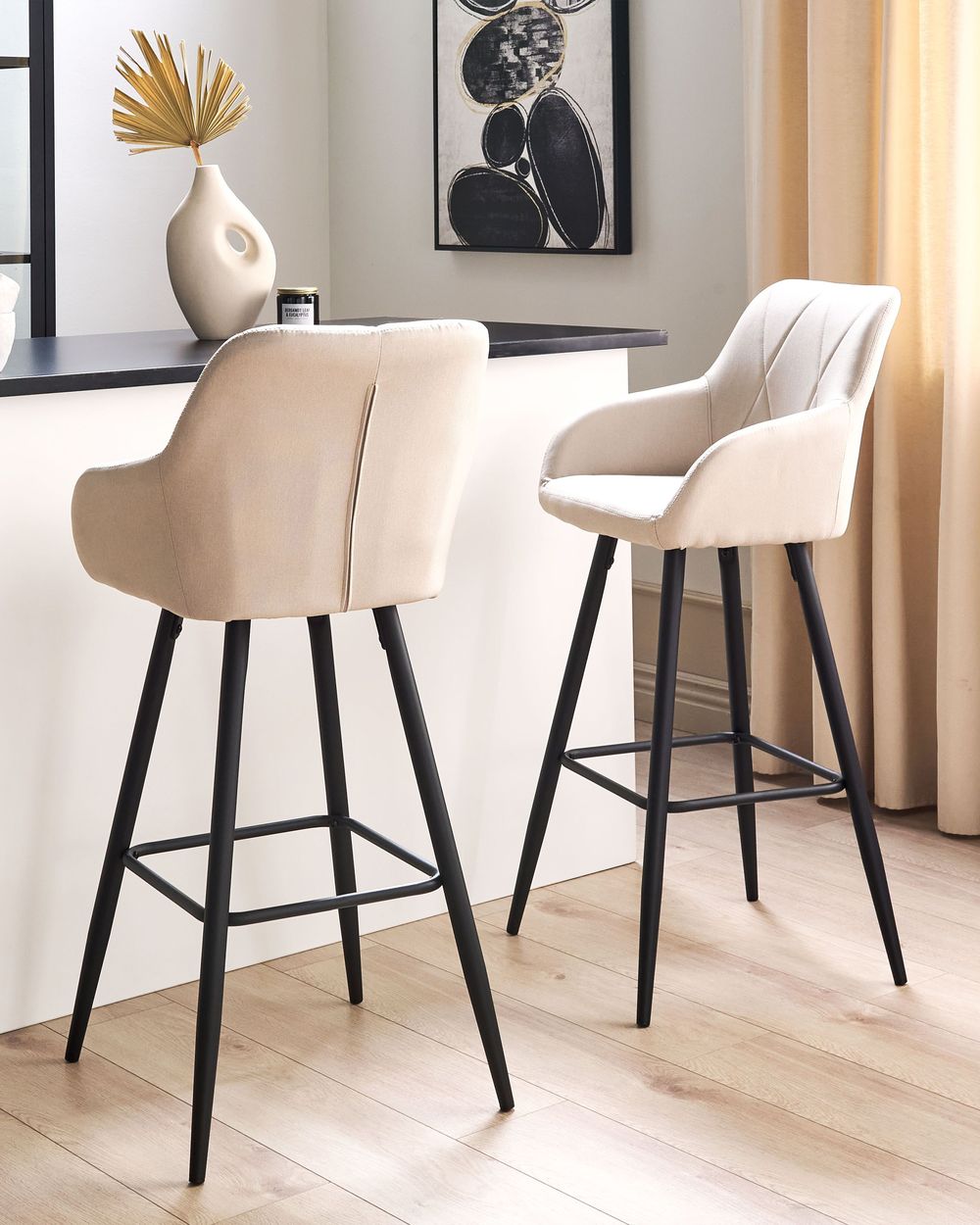 Bar Chair Set of 2 Fabric Light Beige DARIEN Beliani.at