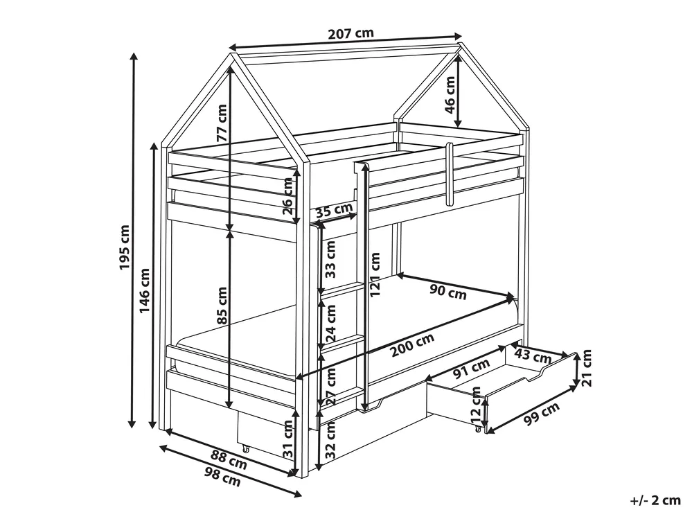Bunk Bed with Drawers TERNAS Pine Wood Pink 90 x 200 cm (EU Single)_988869