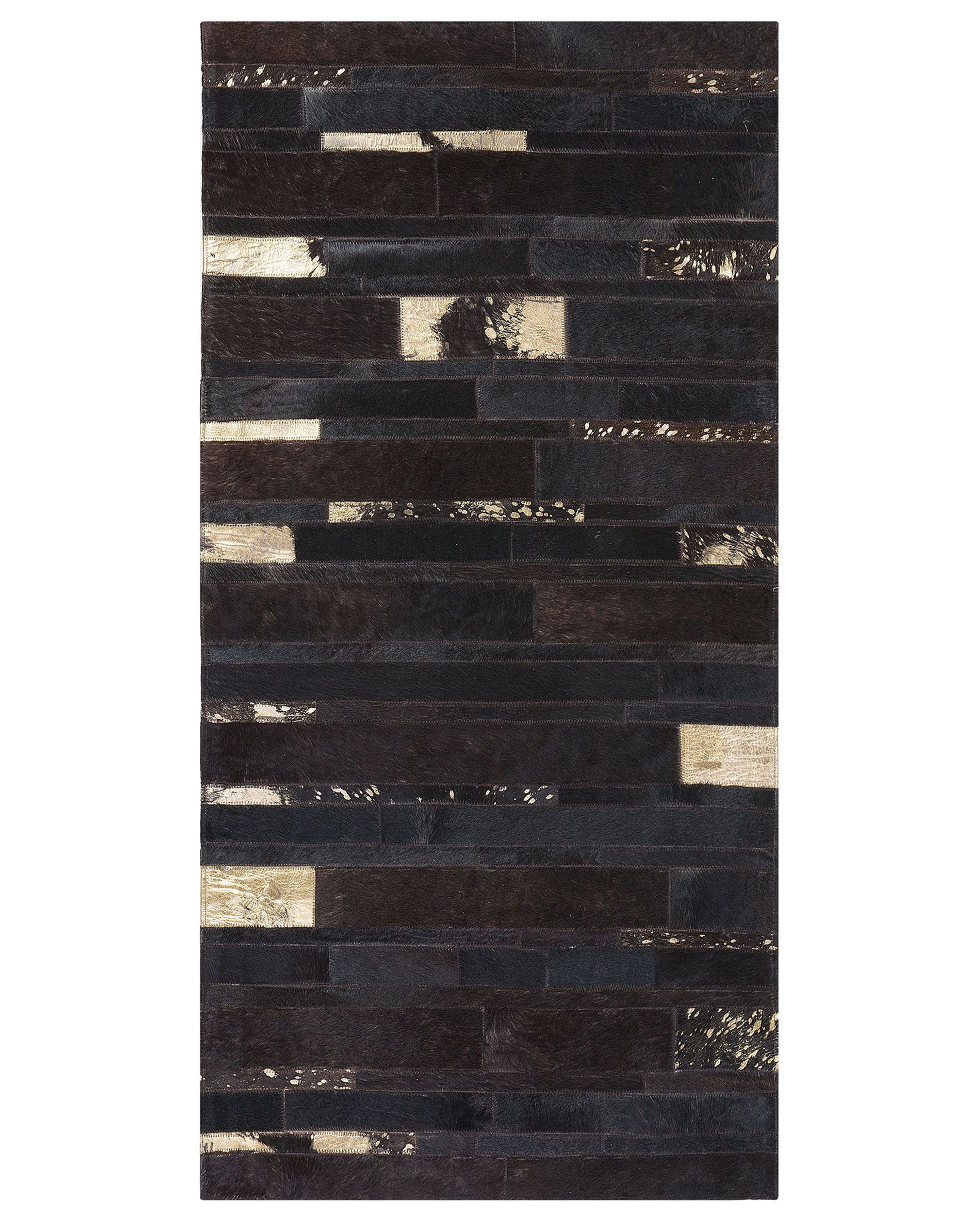 Tappeto patchwork vera pelle 80 x 150 cm nero e oro ARTVIN_642683