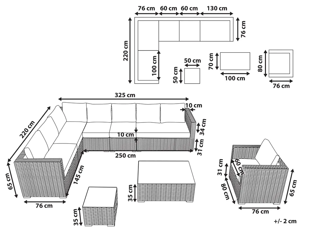 Garden Lounge Set with Table 8 Seater XXL Modular PE Rattan Beige Right Hand_905100