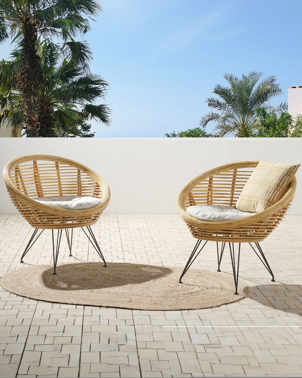 Lot de 2 chaises de jardin avec coussins MARATEA Rotin Naturel