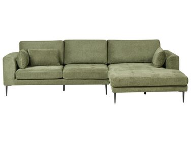 Left Hand Fabric Corner Sofa Green FLAM