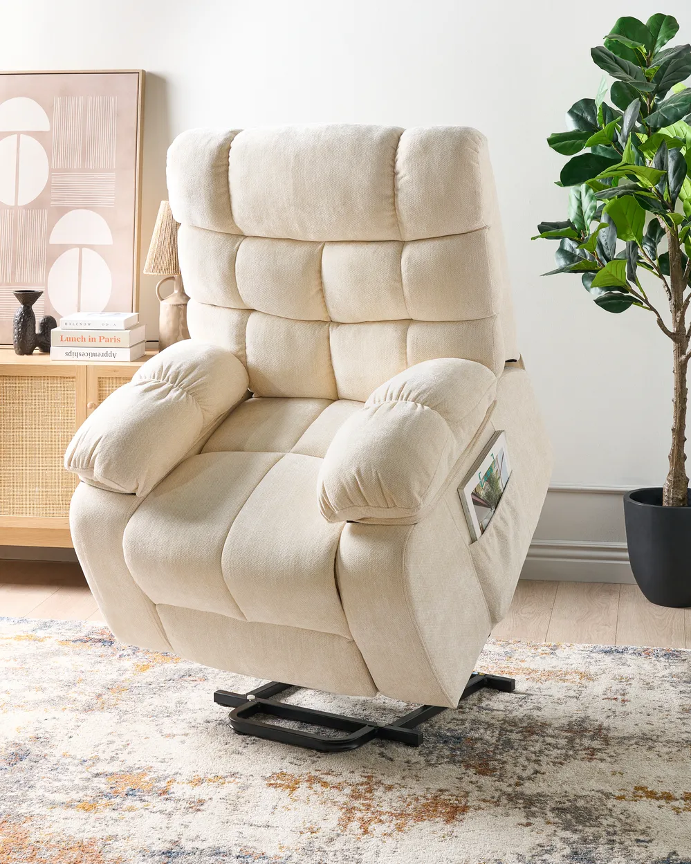 Electric Recliner Chair ARES with Footrest Fabric Light Beige_938679