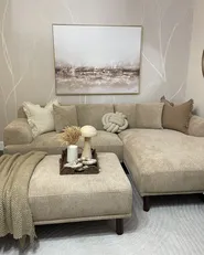 Corner Sofa 3 Seater HOLT with Ottoman Fabric Beige Left Hand_1027326