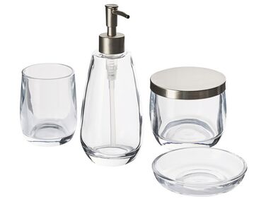 Conjunto de 4 accesorios de baño de vidrio transparente/plateado SONORA