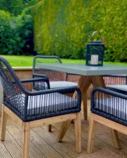 Garden Dining Set 4 Seater OLBIA with Cushions Concrete Black_997285