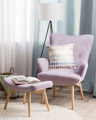 Velvet Wingback Chair with Footstool Light Violet VEJLE