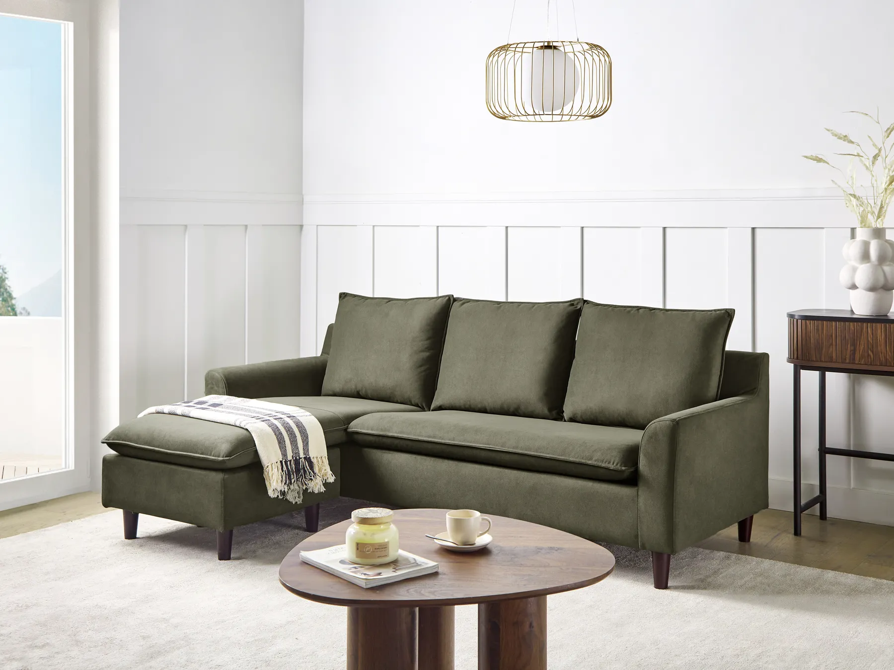 Corner Sofa 3 Seater ELVENES Velvet Dark Green Right Hand_966772