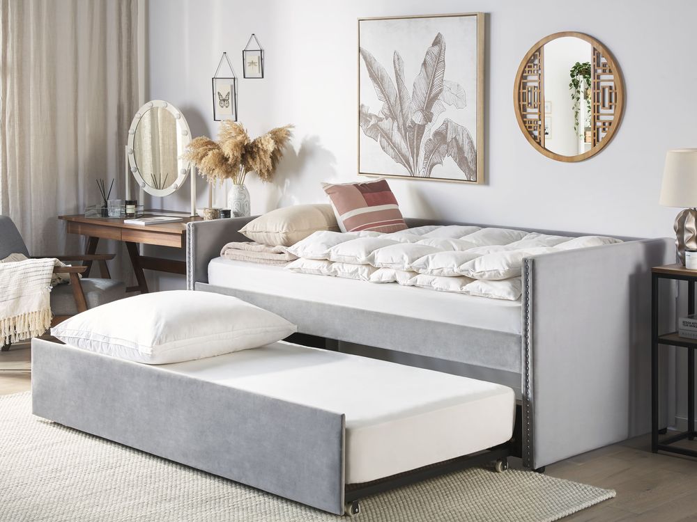 Letto estraibile Velluto TROYES 90 x 200 cm Grigio chiaro