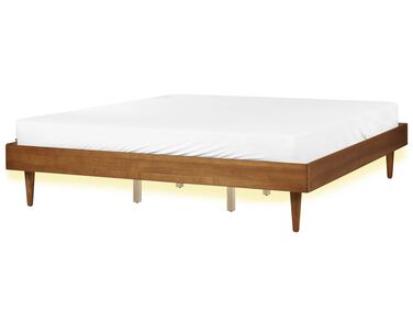 Dřevěná postel s LED světlem 180 x 200 cm světlé dřevo TOUCY