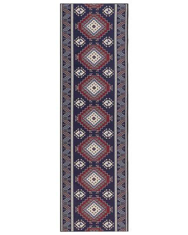 Teppich dunkelblau / dunkelrot 60 x 200 cm orientalisches Muster Kurzflor KANGAL