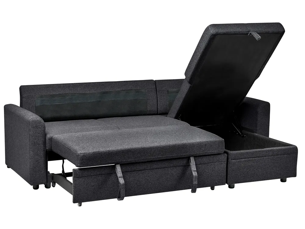 Corner Sofa Bed 3 Seater NASSJO Faux Linen Black Left Hand_999992