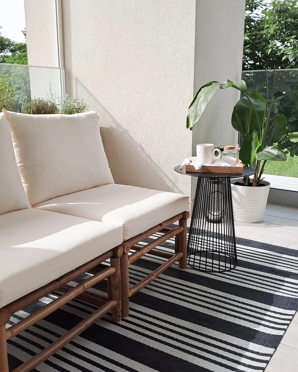 Garden Lounge Set with Table 6 Seater CERRETO Bamboo Off-White Left Hand_933132