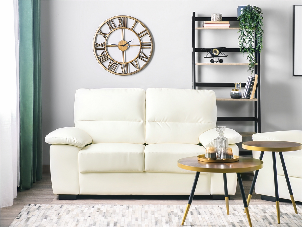2 Seater Faux Leather Sofa Cream VOGAR Beliani