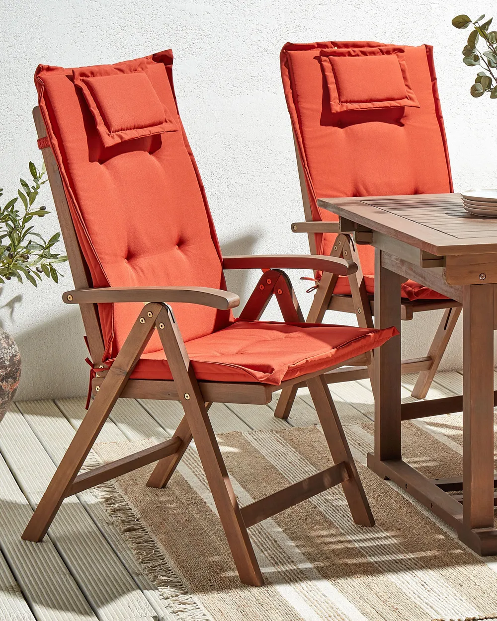 Set of Garden Chairs with Cushions AMANTEA Acacia Wood Red