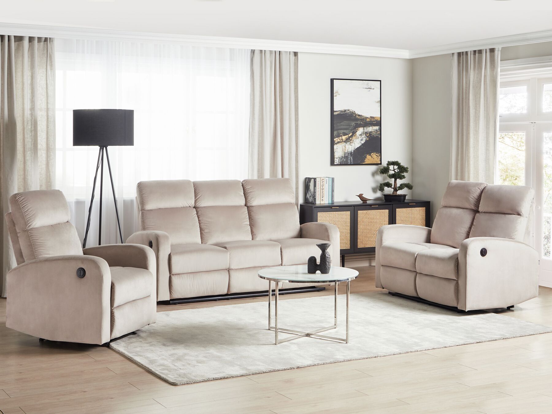 Velvet Electric Recliner Living Room Set Beige VERDAL_921616