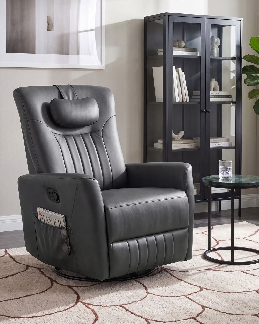 Rocking Recliner Chair REA Swivel Faux Leather Black