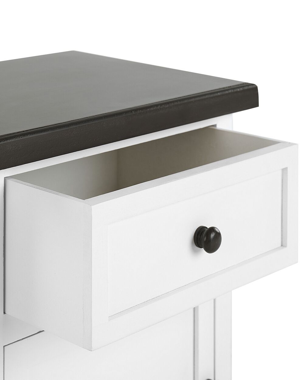White bedside table black handles discount