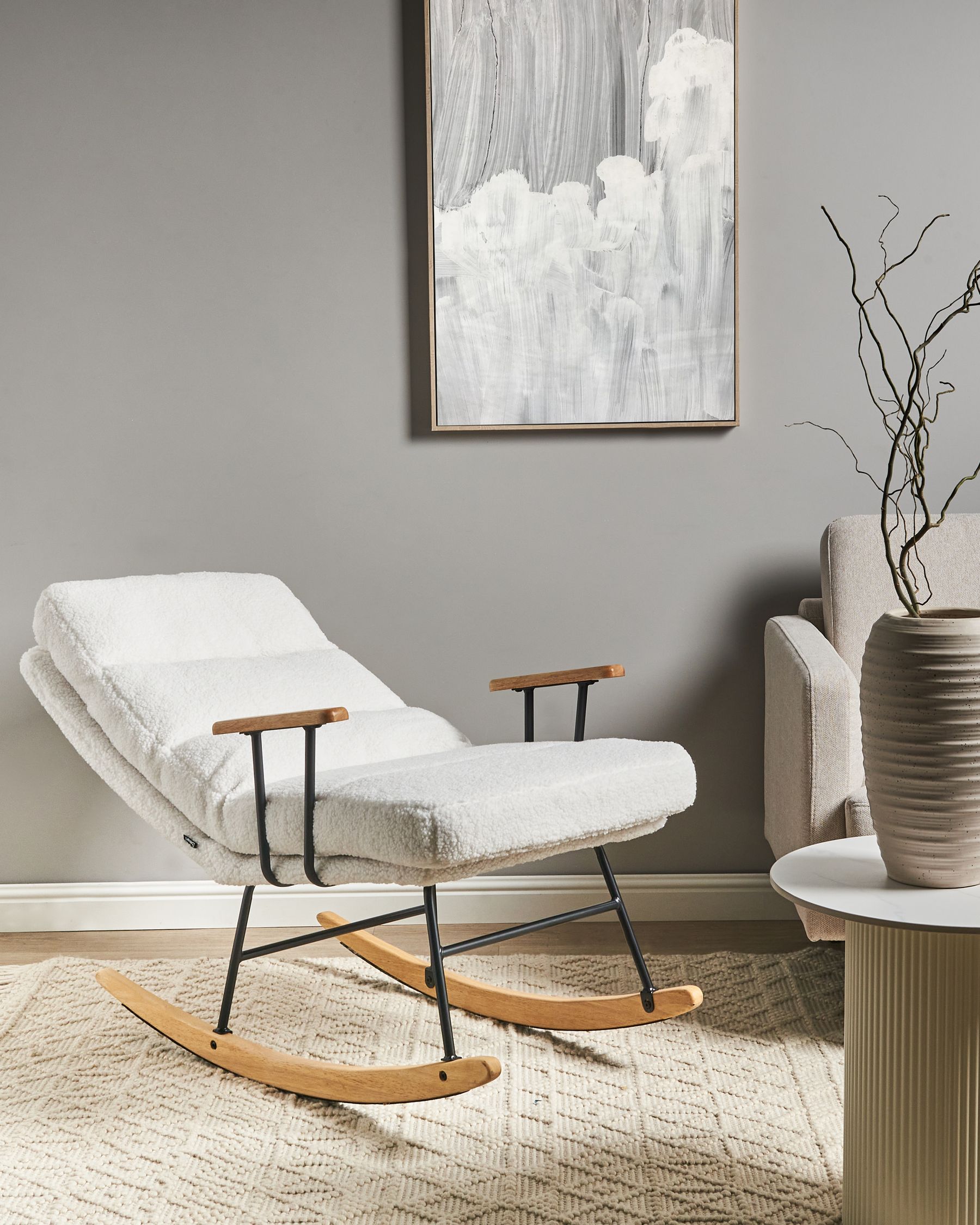 Rozkładany fotel bujany boucle złamana biel ESKELIN _974731