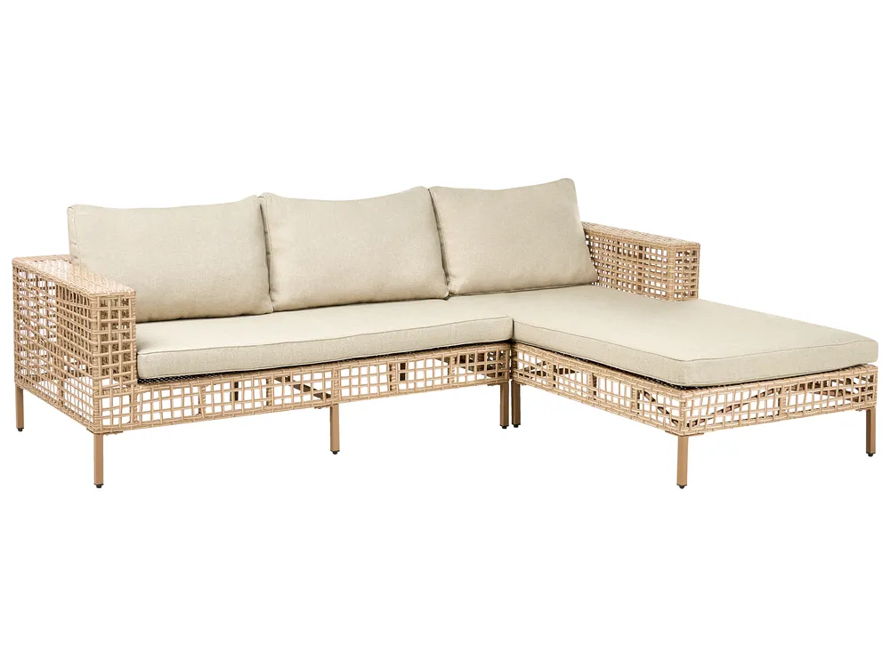 Garden Lounge Set with Table 4 Seater CALASETTA PE Rattan Beige Left Hand_999299