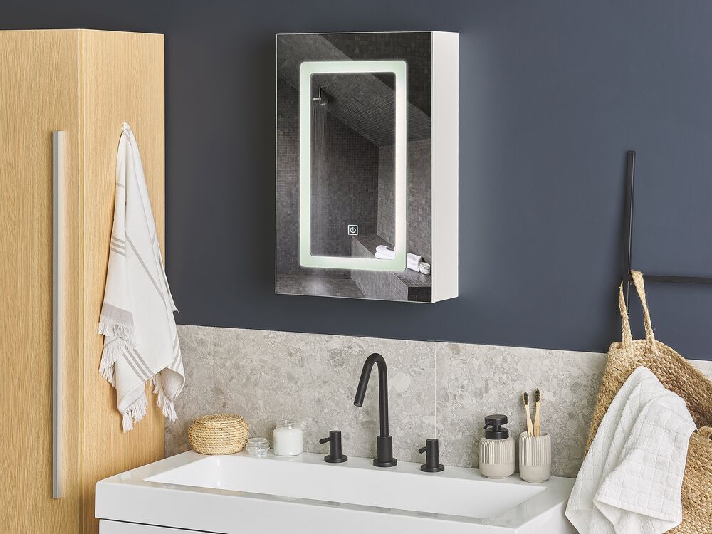 Armadietto Da Bagno Con Specchio LED - 60x50x12 Cm, IP44, 4 Ripiani, Luce 4000K - Foto 5
