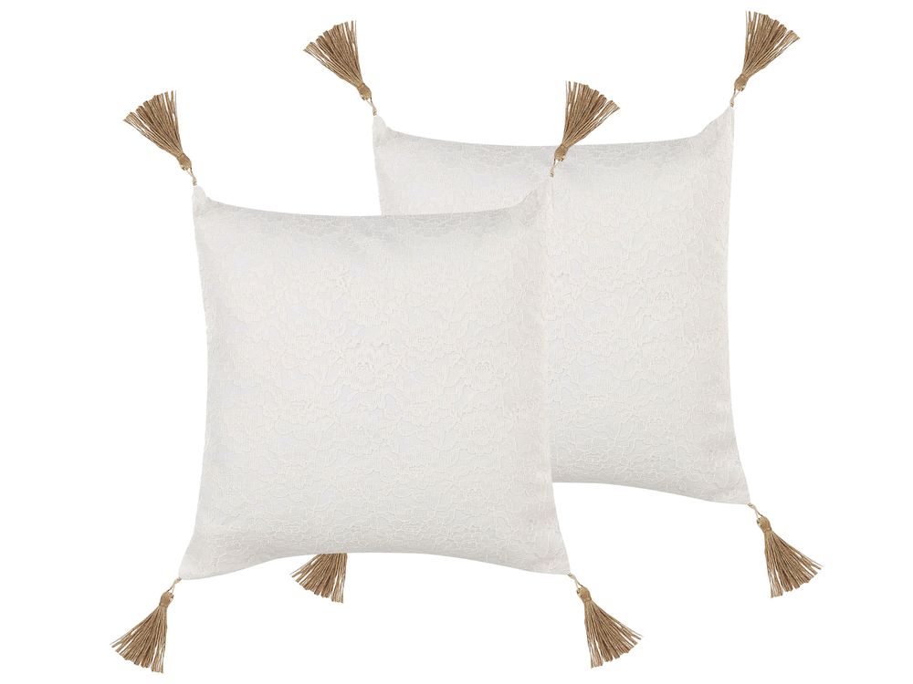 Conjunto de 2 cojines decorativos AZALEA 45 x 45 cm Beige claro Liso
