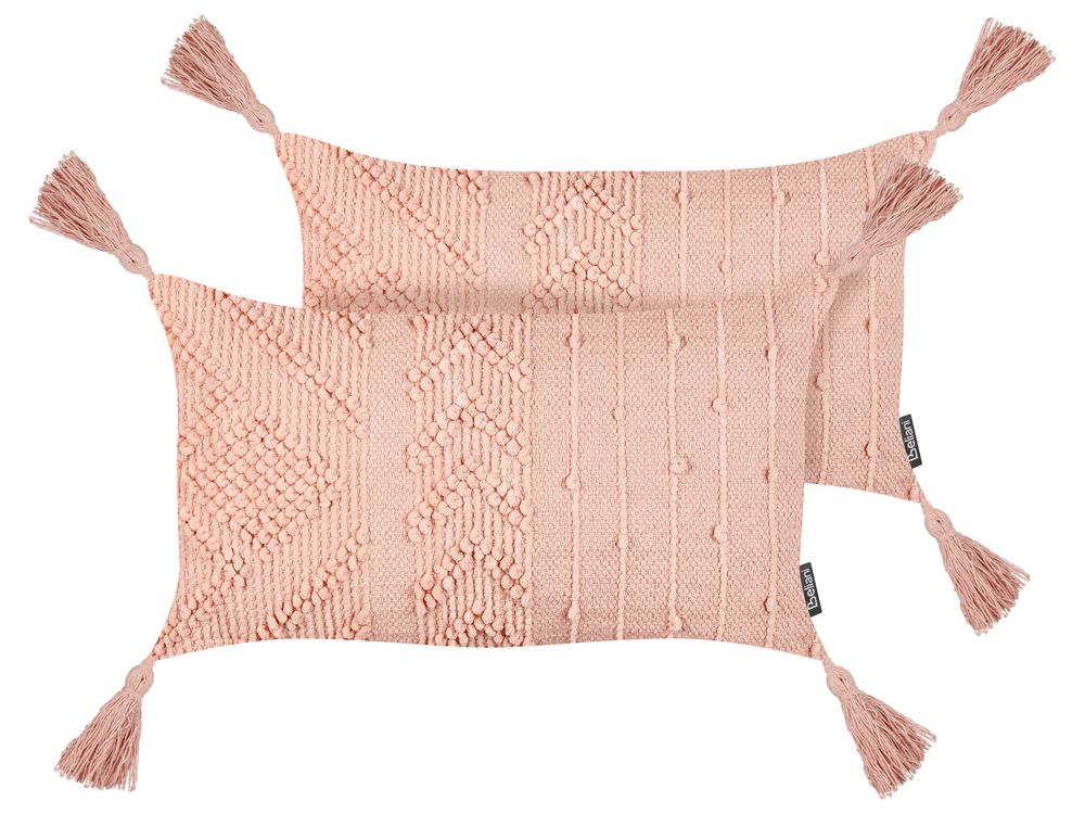 Conjunto de 2 cojines decorativos VALVARIA 30 x 50 cm Algodón Rosa melocotón Patrón chevrón