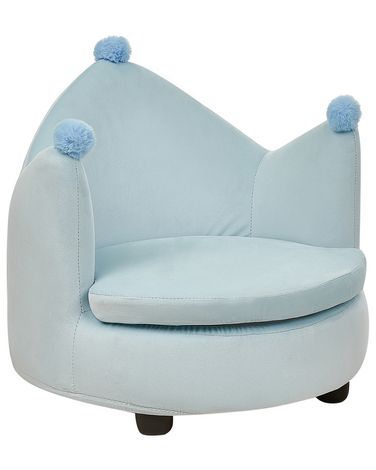 Kids Velvet Armchair Crown Light Blue VEGA