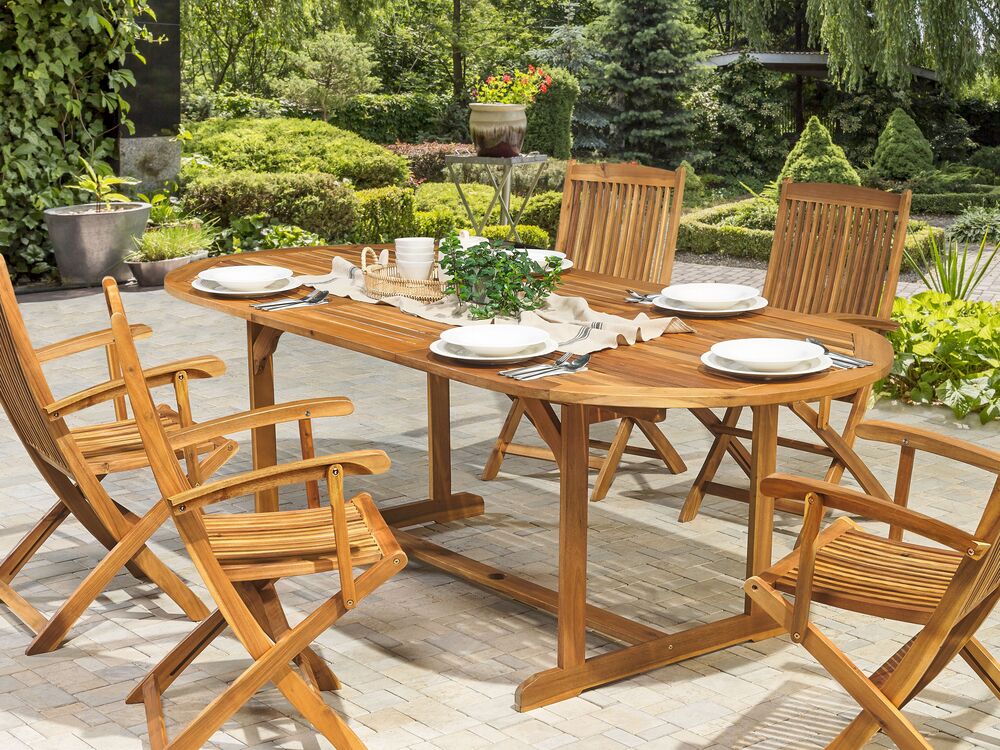 Table de salle à manger de jardin extensible MAUI 160/220 cm 100 cm Acacia Marron clair