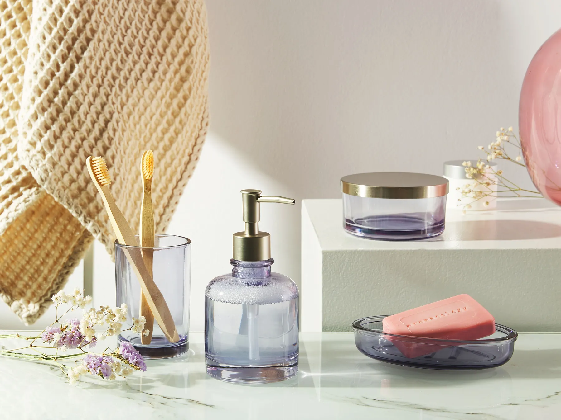 4-Piece Bathroom Accessories Set TELMA Glass Violet_825203