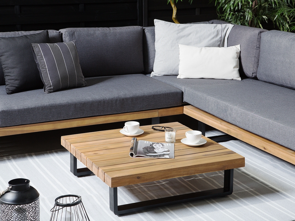 5 Seater Certified Acacia Wood Garden Corner Sofa Set Grey MYKONOS Beliani