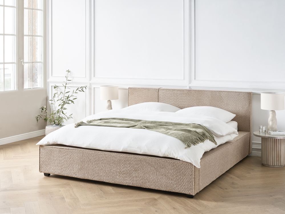 Lit avec sommier Bouclé MIRANDE 160 x 200 cm Taupe