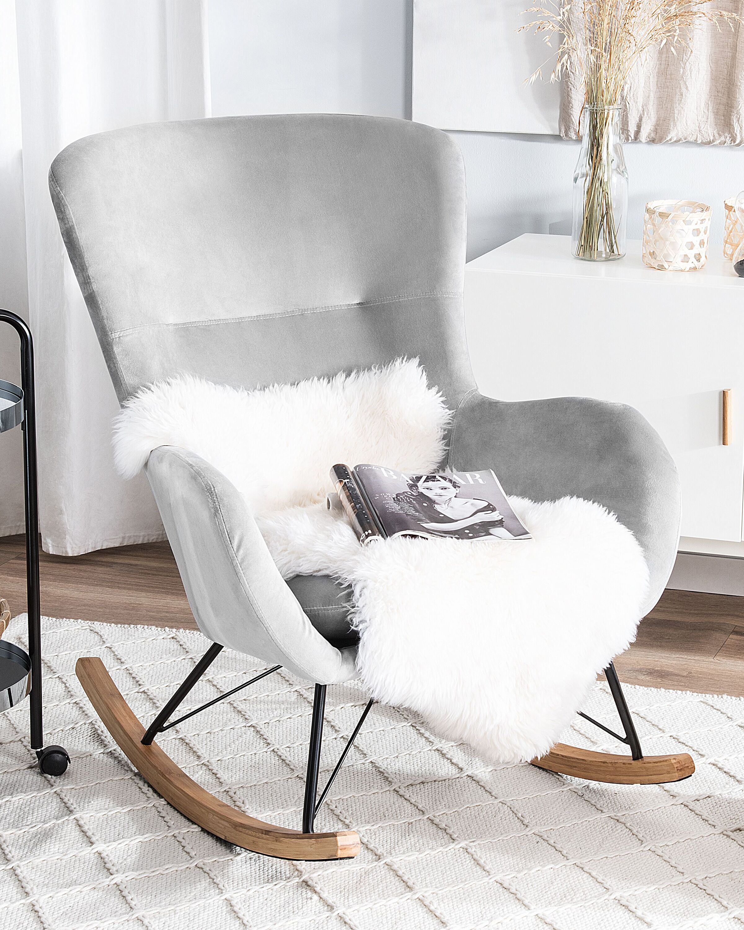Rocking Chair ELLAN Velvet Light Grey | Beliani.co.uk